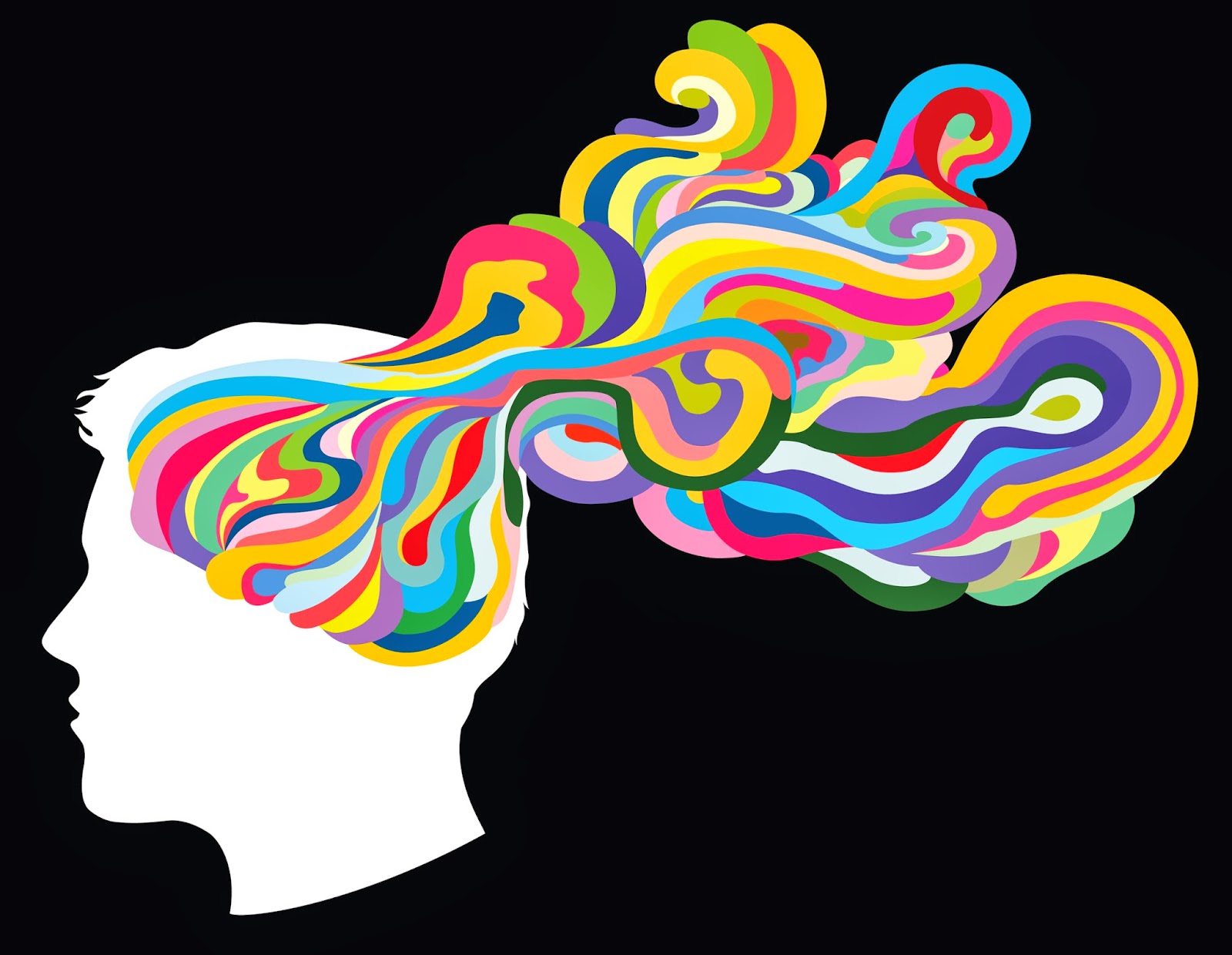 colorful abstract thoughts flowing from a mind